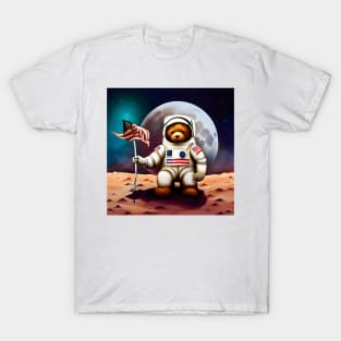 Teddy wearing a space suit Planting Flowers on the moon T-Shirt